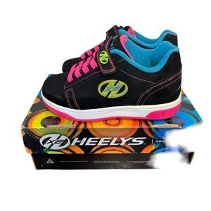 Kids Heelys Dual Up X2 770584 Black/Pink/Blue Roller Skate Trainers Youth 2